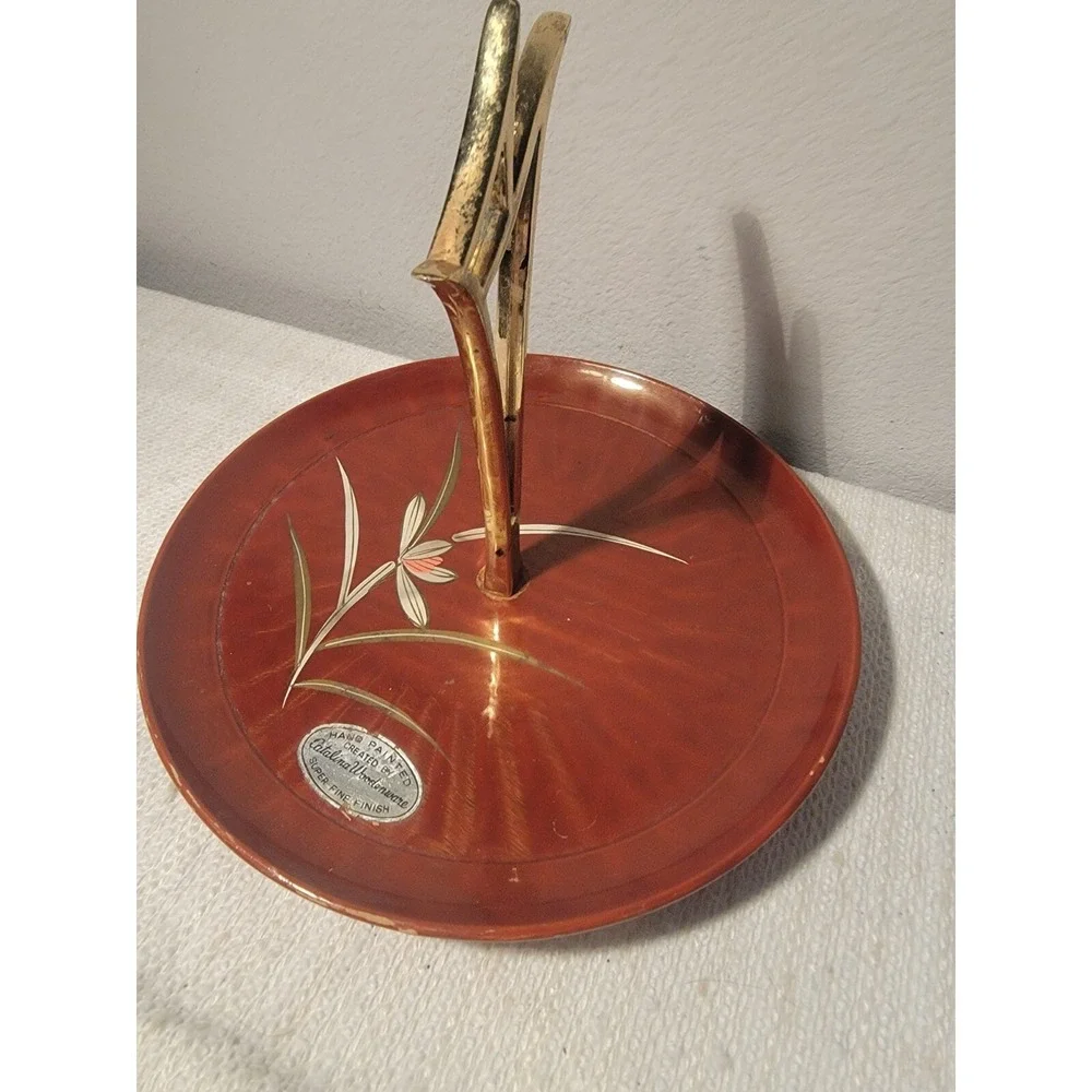 Catalina Woodenware‎ Plant Flower Hand Painted MCM Tid Bit Serving Tray